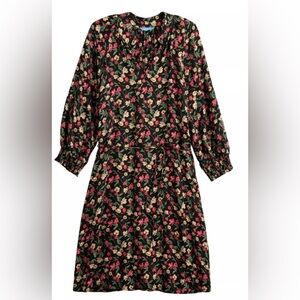 Draper James RSVP Black Floral Dress with Red and Cream Accents.